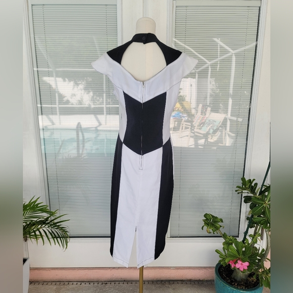 Tatyana Black And White Colorblock Retro Pencil Dress - Picture 3 of 13